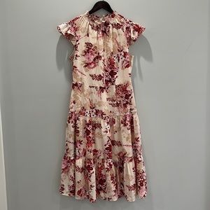 Alex Marie size 8 floral beige shirt sleeve midi dress NWT